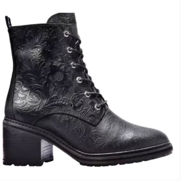 Timberland Sienna Embossed Boot Leather Lug Sole Side-Zip Whimsigoth Black 7.5 - Picture 1 of 14
